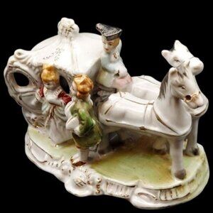 Vintage Handpainted Porcelain Cinderella Horse Drawn Carriage Figurine Japan